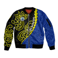 Federated States Of Micronesia FSM Sleeve Zip Bomber Jacket Pacific Islander Tribal Swirl Geometric Pattern TS04 Unisex Black Blue - Polynesian Pride