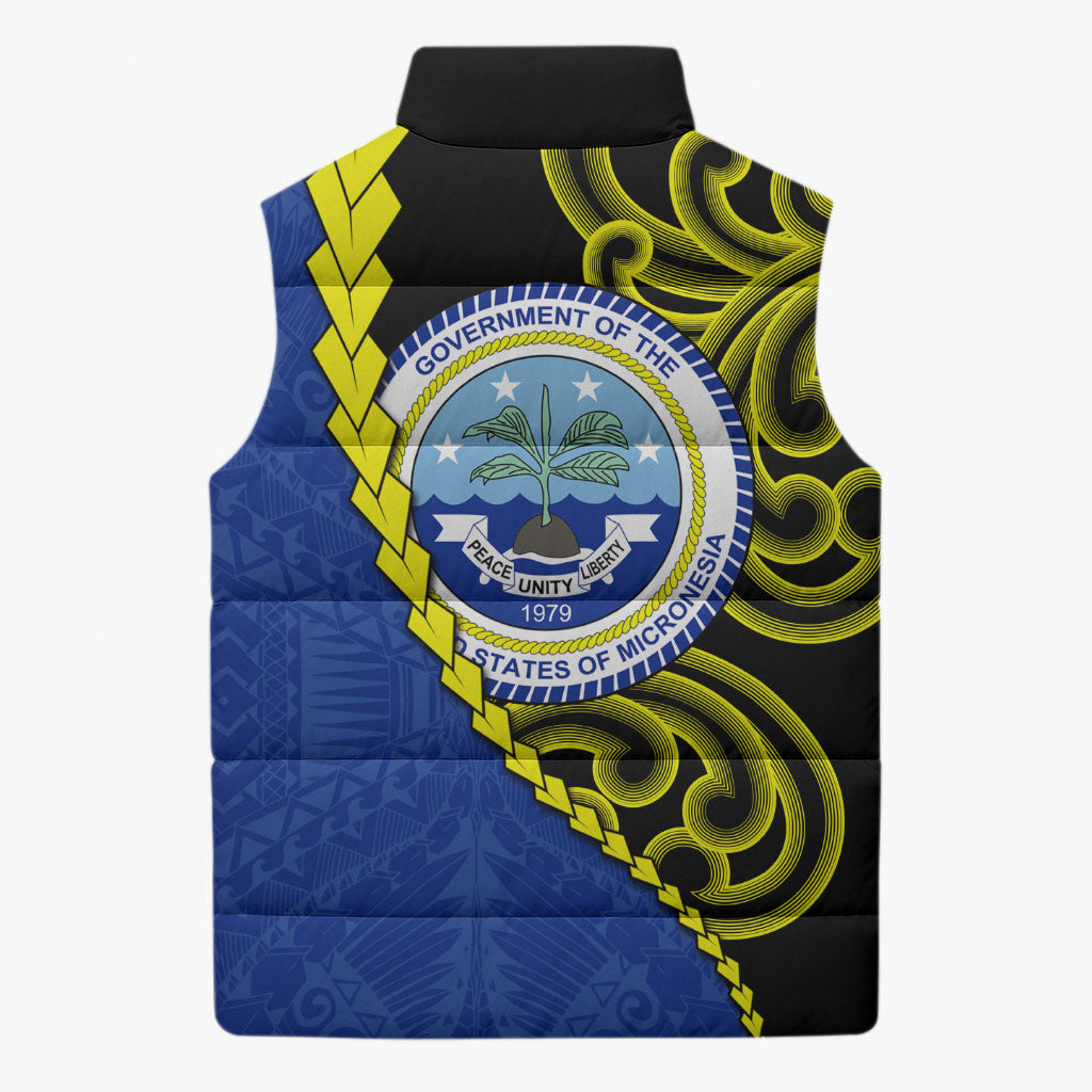 Federated States Of Micronesia FSM Sleeveless Puffer Jacket Pacific Islander Tribal Swirl Geometric Pattern