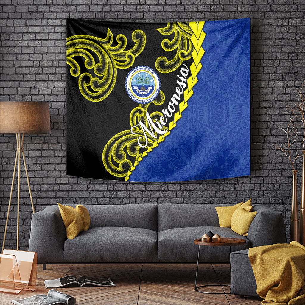 Federated States Of Micronesia FSM Tapestry Pacific Islander Tribal Swirl Geometric Pattern TS04 Black Blue - Polynesian Pride