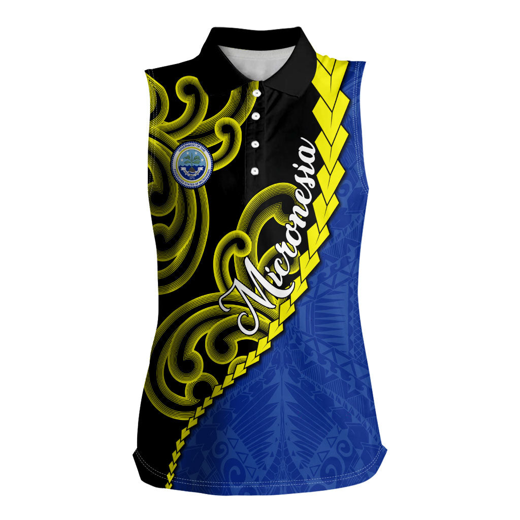 Federated States Of Micronesia FSM Women Sleeveless Polo Shirt Pacific Islander Tribal Swirl Geometric Pattern