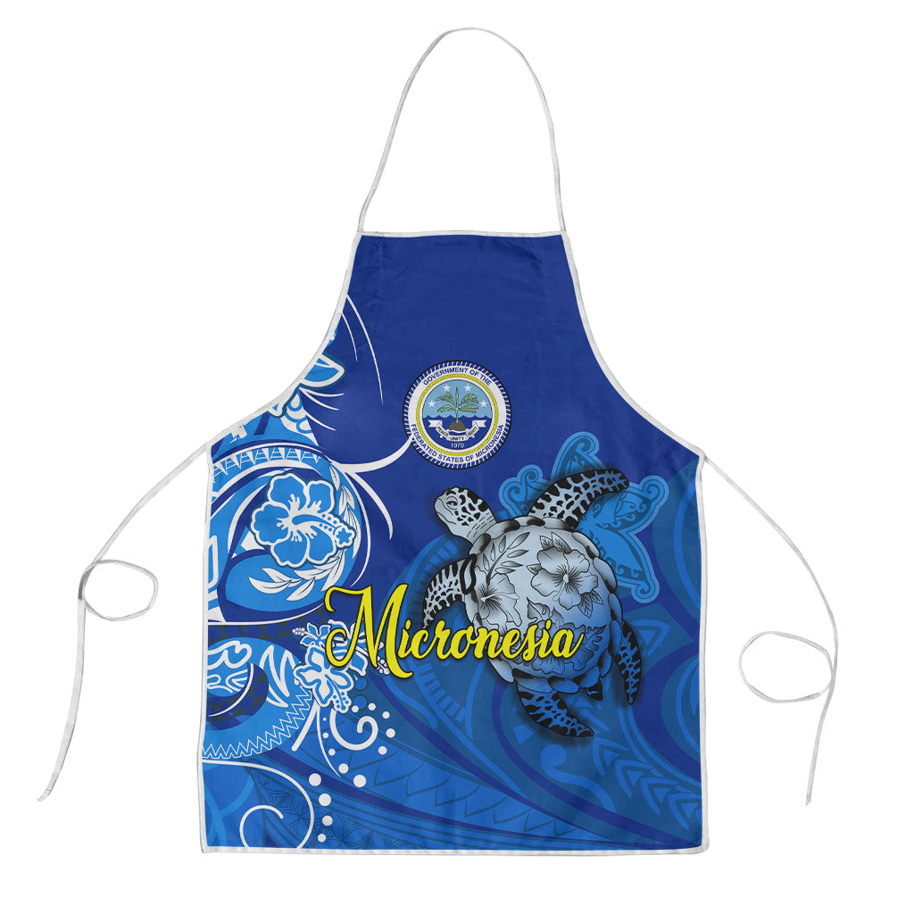 Micronesia Sea Turtle Apron Federated States Of Micronesia Tribal Floral Pattern TS04 Blue White - Polynesian Pride