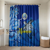 Micronesia Sea Turtle Bathroom Set Federated States Of Micronesia Tribal Floral Pattern TS04 Shower Curtain Only Blue White - Polynesian Pride
