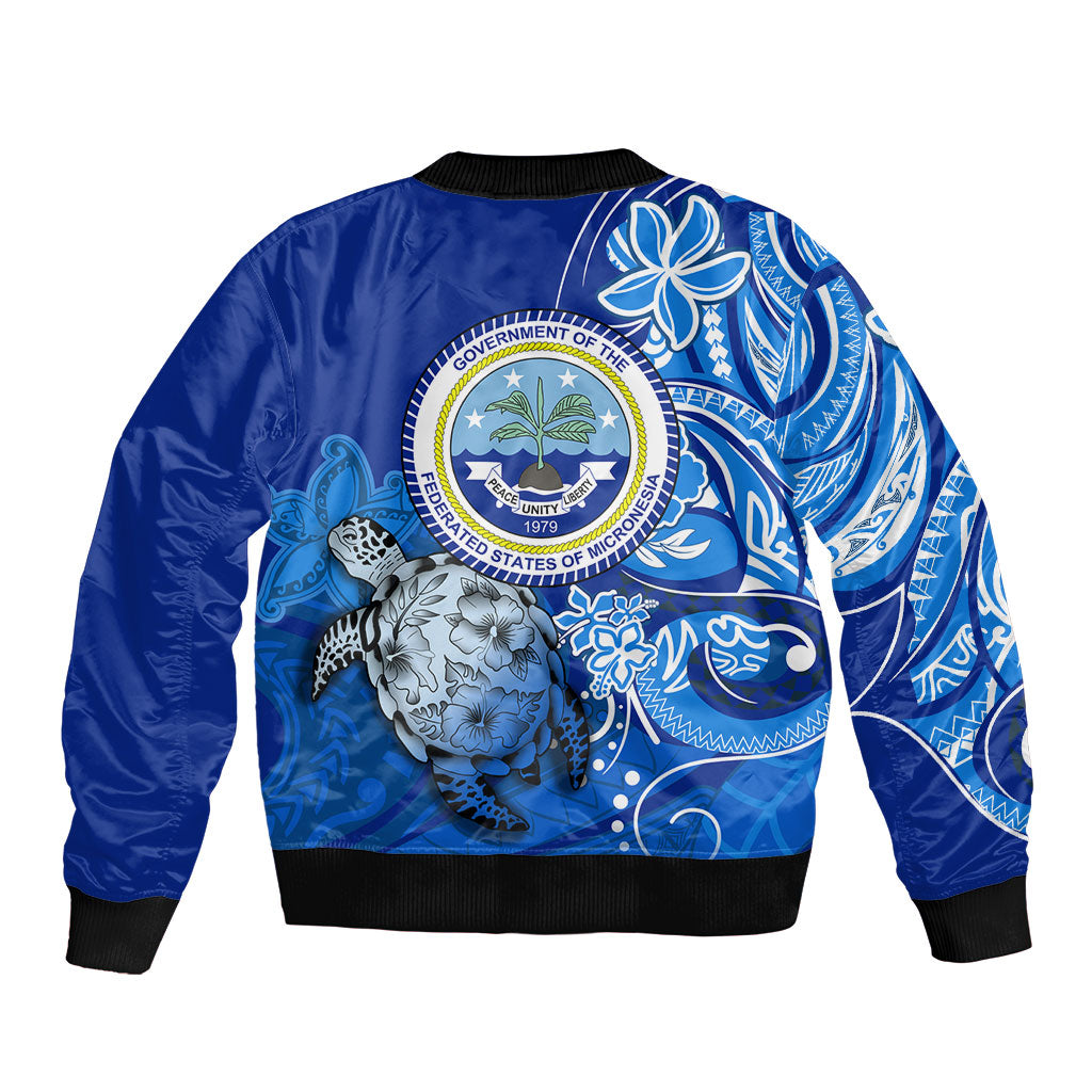 Micronesia Sea Turtle Bomber Jacket Federated States Of Micronesia Tribal Floral Pattern TS04 - Polynesian Pride