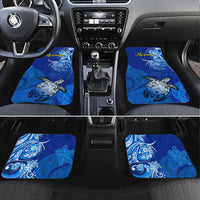 Micronesia Sea Turtle Car Mats Federated States Of Micronesia Tribal Floral Pattern TS04 Set 4pcs Blue White - Polynesian Pride