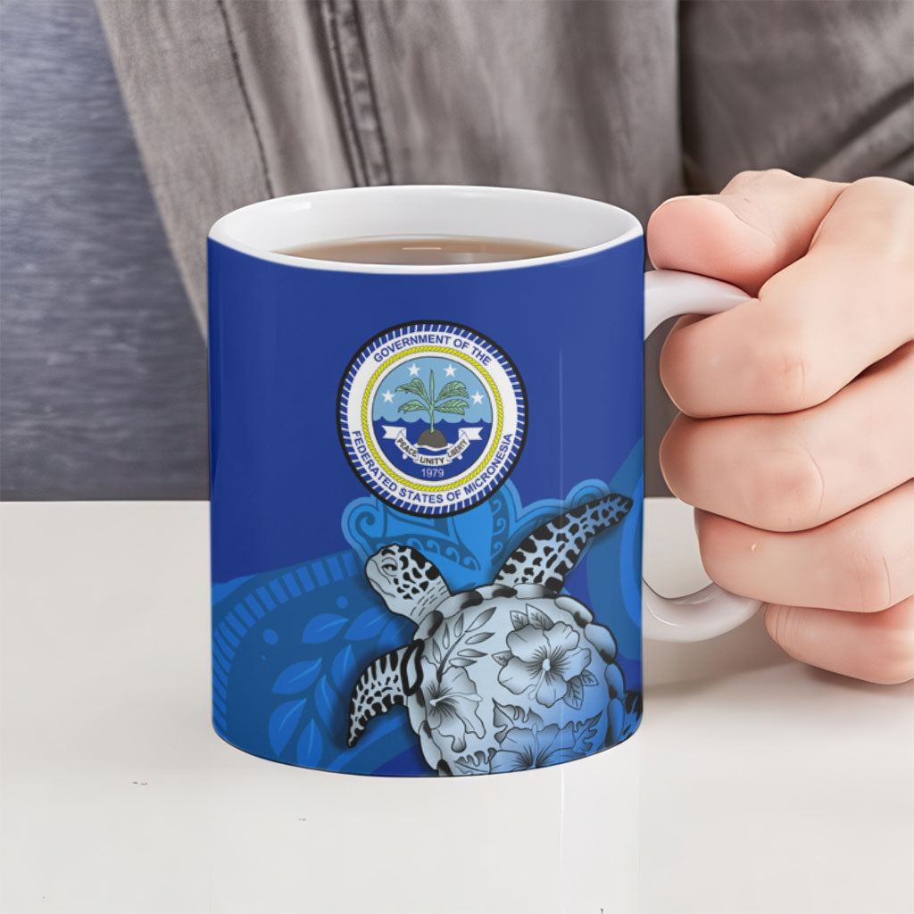 Micronesia Sea Turtle Ceramic Mug Federated States Of Micronesia Tribal Floral Pattern