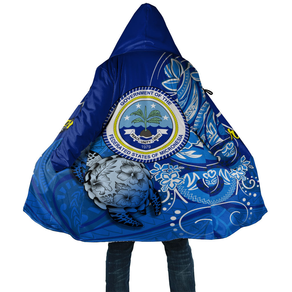 Micronesia Sea Turtle Cloak Federated States Of Micronesia Tribal Floral Pattern TS04 Unisex Blue White - Polynesian Pride