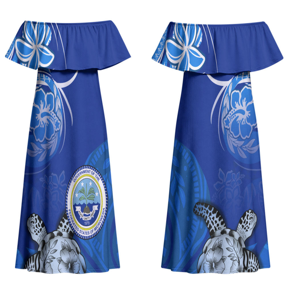 Micronesia Sea Turtle Couples Matching Off Shoulder Maxi Dress and Hawaiian Shirt Federated States Of Micronesia Tribal Floral Pattern TS04 - Polynesian Pride