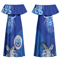 Micronesia Sea Turtle Couples Matching Off Shoulder Maxi Dress and Long Sleeve Button Shirt Federated States Of Micronesia Tribal Floral Pattern TS04 - Polynesian Pride