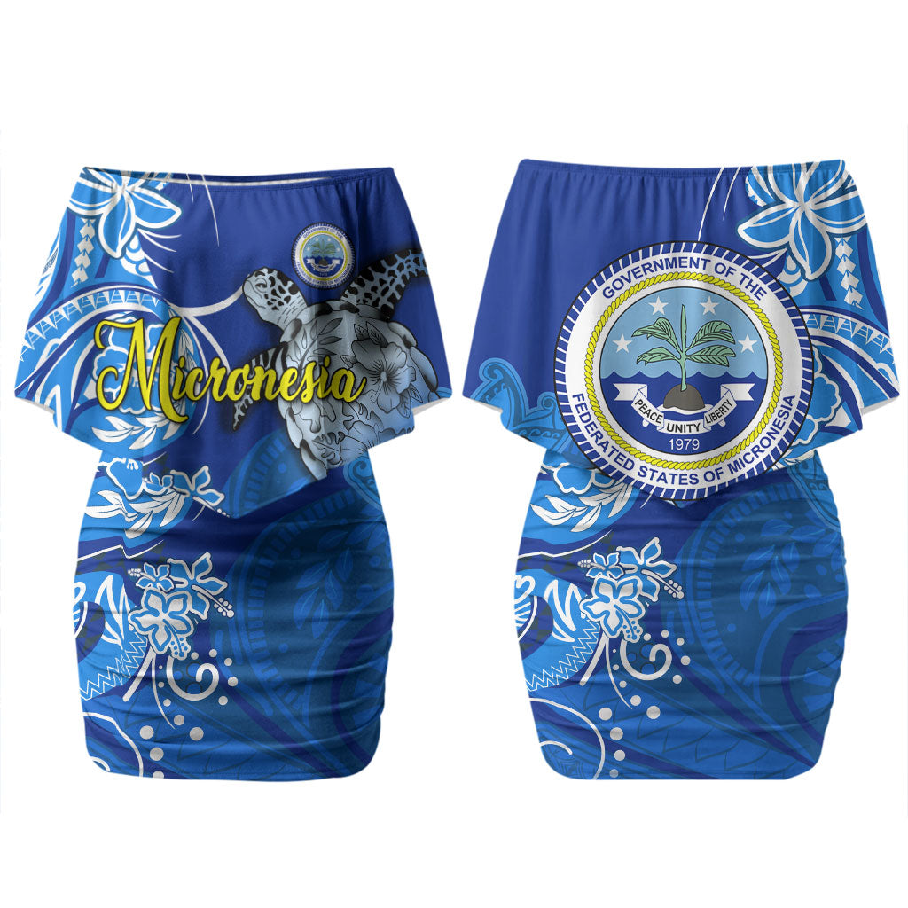 Micronesia Sea Turtle Couples Matching Off Shoulder Short Dress and Hawaiian Shirt Federated States Of Micronesia Tribal Floral Pattern TS04 - Polynesian Pride