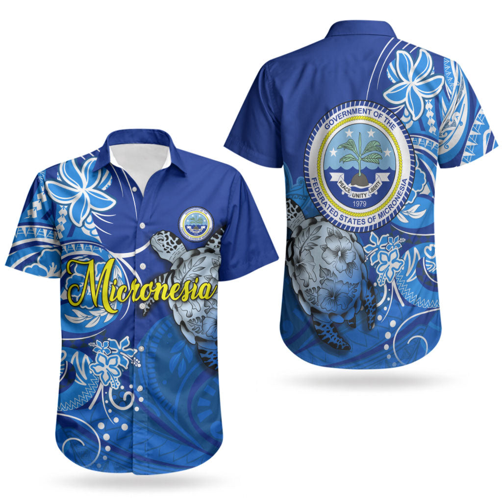 Micronesia Sea Turtle Couples Matching Off The Shoulder Long Sleeve Dress and Hawaiian Shirt Federated States Of Micronesia Tribal Floral Pattern TS04 - Polynesian Pride
