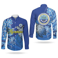 Micronesia Sea Turtle Couples Matching Off The Shoulder Long Sleeve Dress and Long Sleeve Button Shirt Federated States Of Micronesia Tribal Floral Pattern TS04 - Polynesian Pride