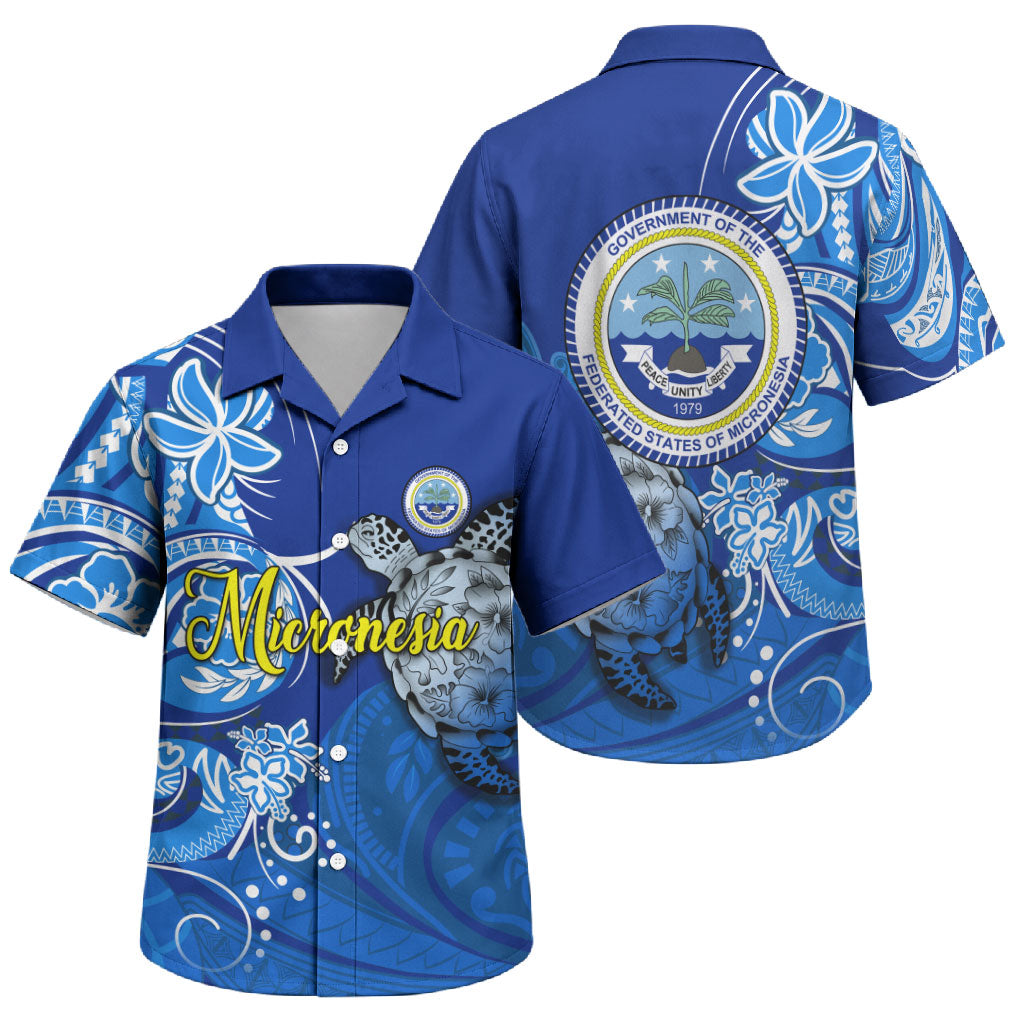 Micronesia Sea Turtle Family Matching Long Sleeve Bodycon Dress and Hawaiian Shirt Federated States Of Micronesia Tribal Floral Pattern TS04 Son's Shirt Blue White - Polynesian Pride