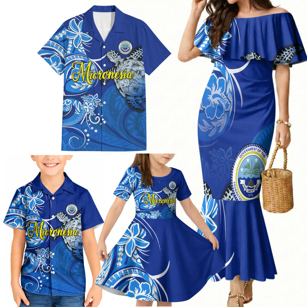 Micronesia Sea Turtle Family Matching Mermaid Dress and Hawaiian Shirt Federated States Of Micronesia Tribal Floral Pattern TS04 - Polynesian Pride