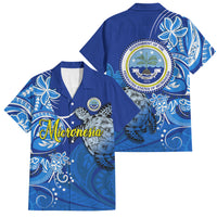 Micronesia Sea Turtle Family Matching Mermaid Dress and Hawaiian Shirt Federated States Of Micronesia Tribal Floral Pattern TS04 Dad's Shirt - Short Sleeve Blue White - Polynesian Pride
