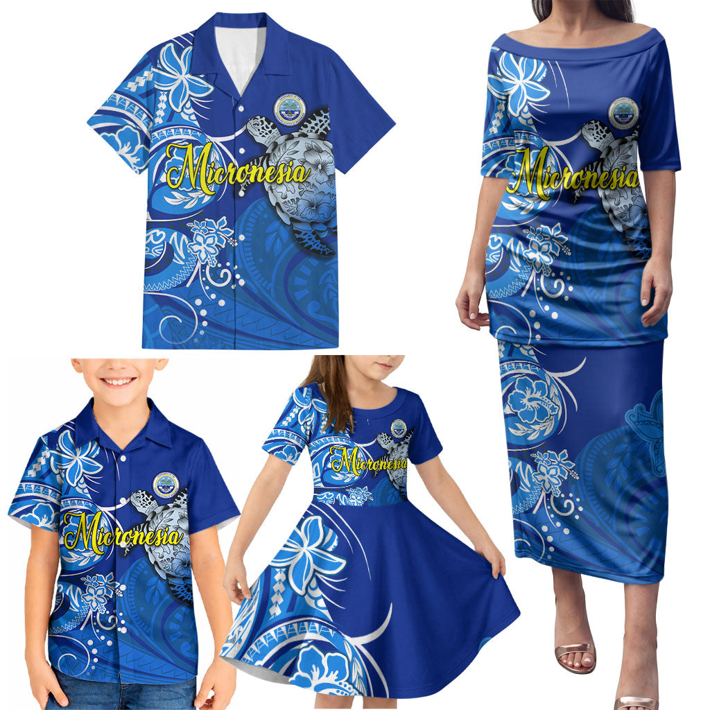 Micronesia Sea Turtle Family Matching Puletasi and Hawaiian Shirt Federated States Of Micronesia Tribal Floral Pattern