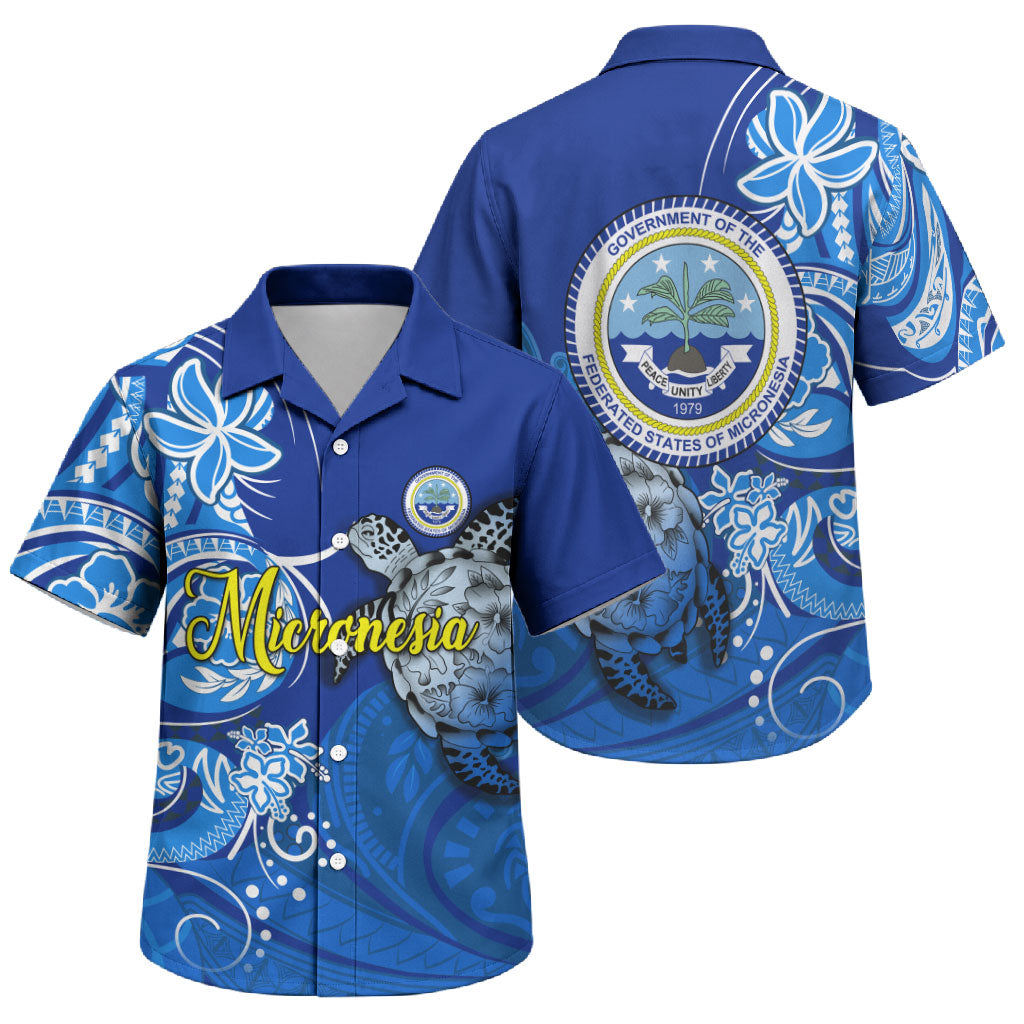 Micronesia Sea Turtle Family Matching Short Sleeve Bodycon Dress and Hawaiian Shirt Federated States Of Micronesia Tribal Floral Pattern TS04 Son's Shirt Blue White - Polynesian Pride