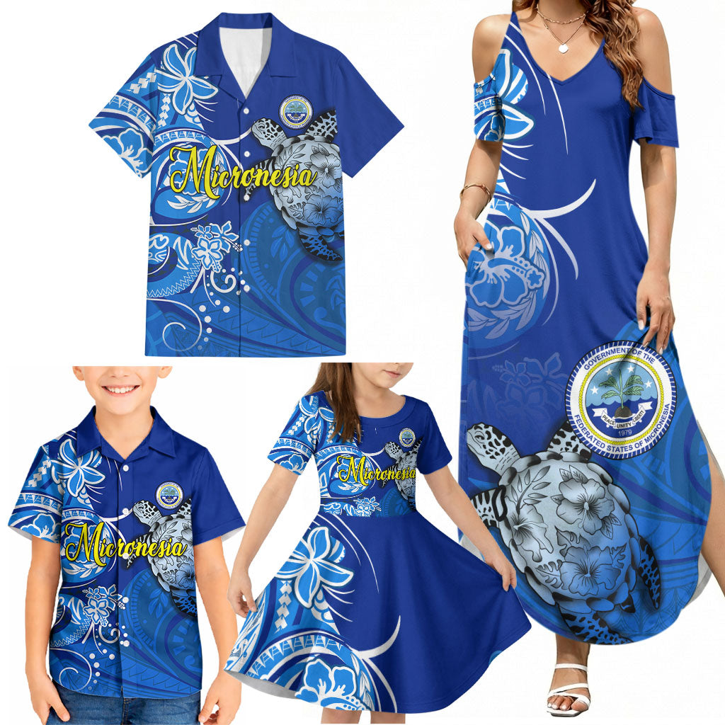 Micronesia Sea Turtle Family Matching Summer Maxi Dress and Hawaiian Shirt Federated States Of Micronesia Tribal Floral Pattern TS04 - Polynesian Pride