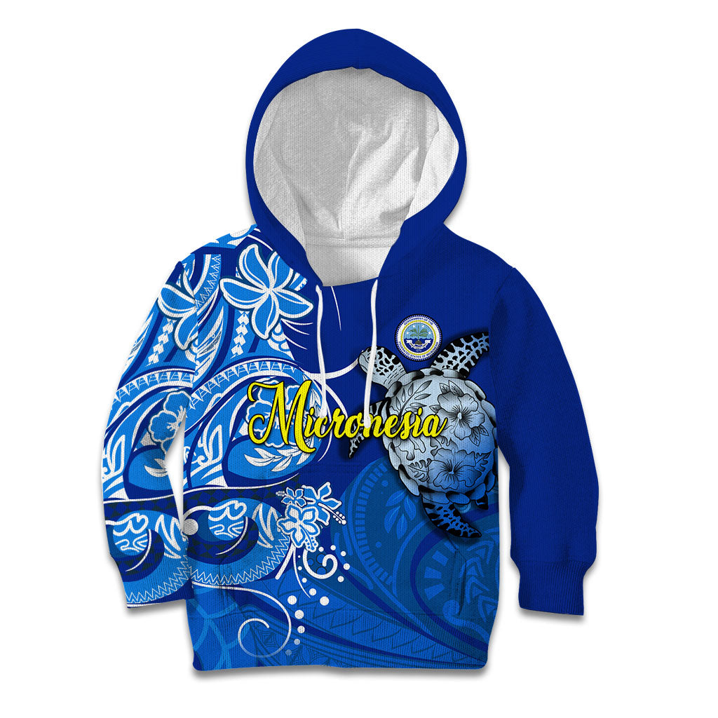 Micronesia Sea Turtle Kid Hoodie Federated States Of Micronesia Tribal Floral Pattern TS04 Hoodie Blue White - Polynesian Pride