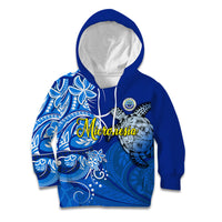 Micronesia Sea Turtle Kid Hoodie Federated States Of Micronesia Tribal Floral Pattern TS04 Hoodie Blue White - Polynesian Pride