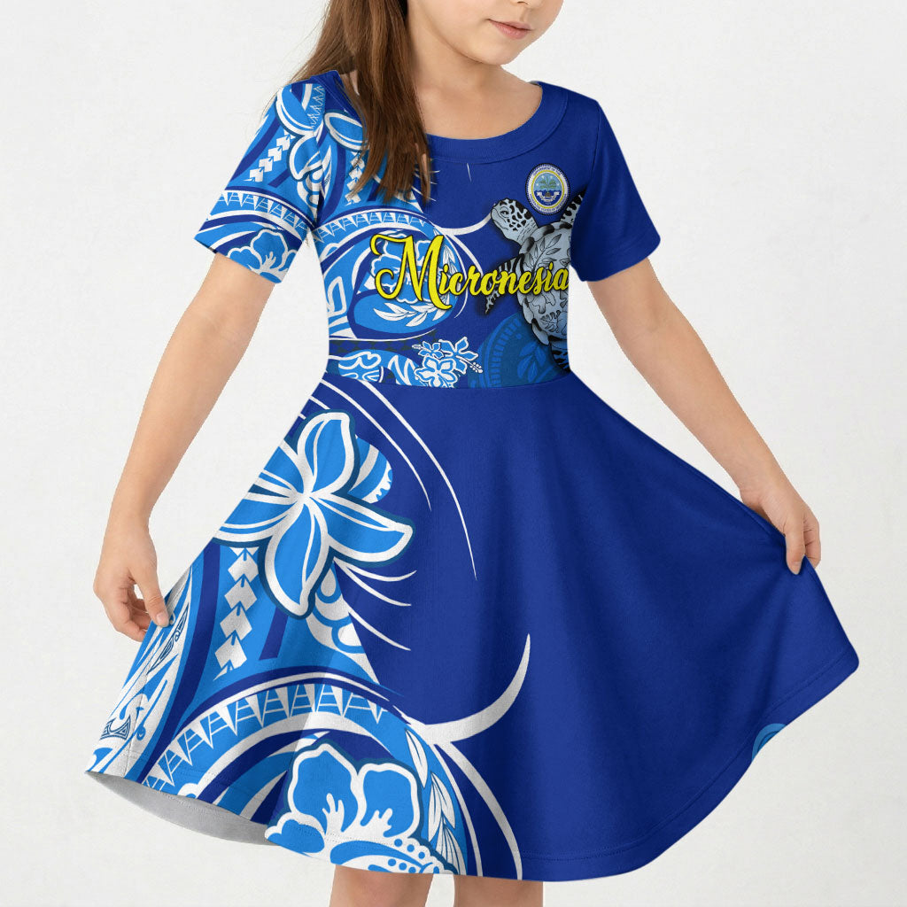 Micronesia Sea Turtle Kid Short Sleeve Dress Federated States Of Micronesia Tribal Floral Pattern