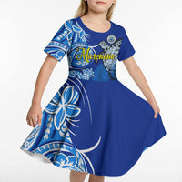 Micronesia Sea Turtle Kid Short Sleeve Dress Federated States Of Micronesia Tribal Floral Pattern TS04 - Polynesian Pride
