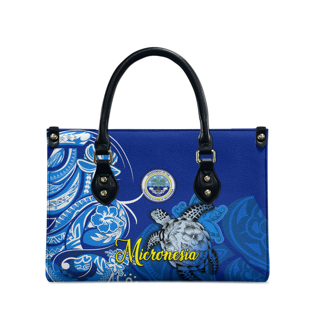 Micronesia Sea Turtle Leather Bag Federated States Of Micronesia Tribal Floral Pattern