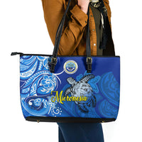 Micronesia Sea Turtle Leather Tote Bag Federated States Of Micronesia Tribal Floral Pattern TS04 - Polynesian Pride