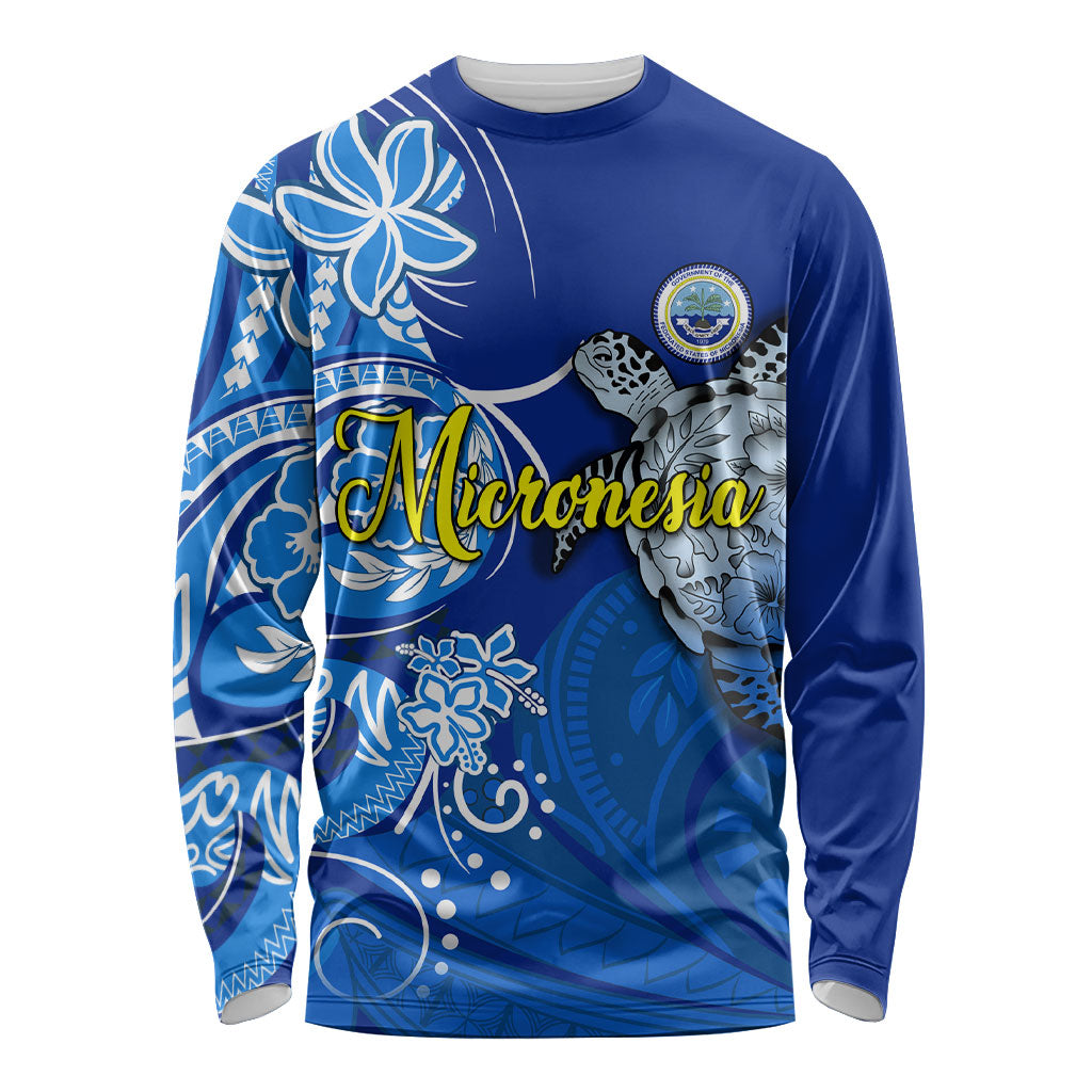Micronesia Sea Turtle Long Sleeve Shirt Federated States Of Micronesia Tribal Floral Pattern