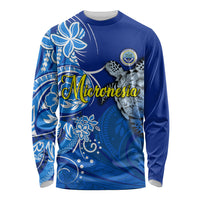 Micronesia Sea Turtle Long Sleeve Shirt Federated States Of Micronesia Tribal Floral Pattern TS04 Unisex Blue White - Polynesian Pride