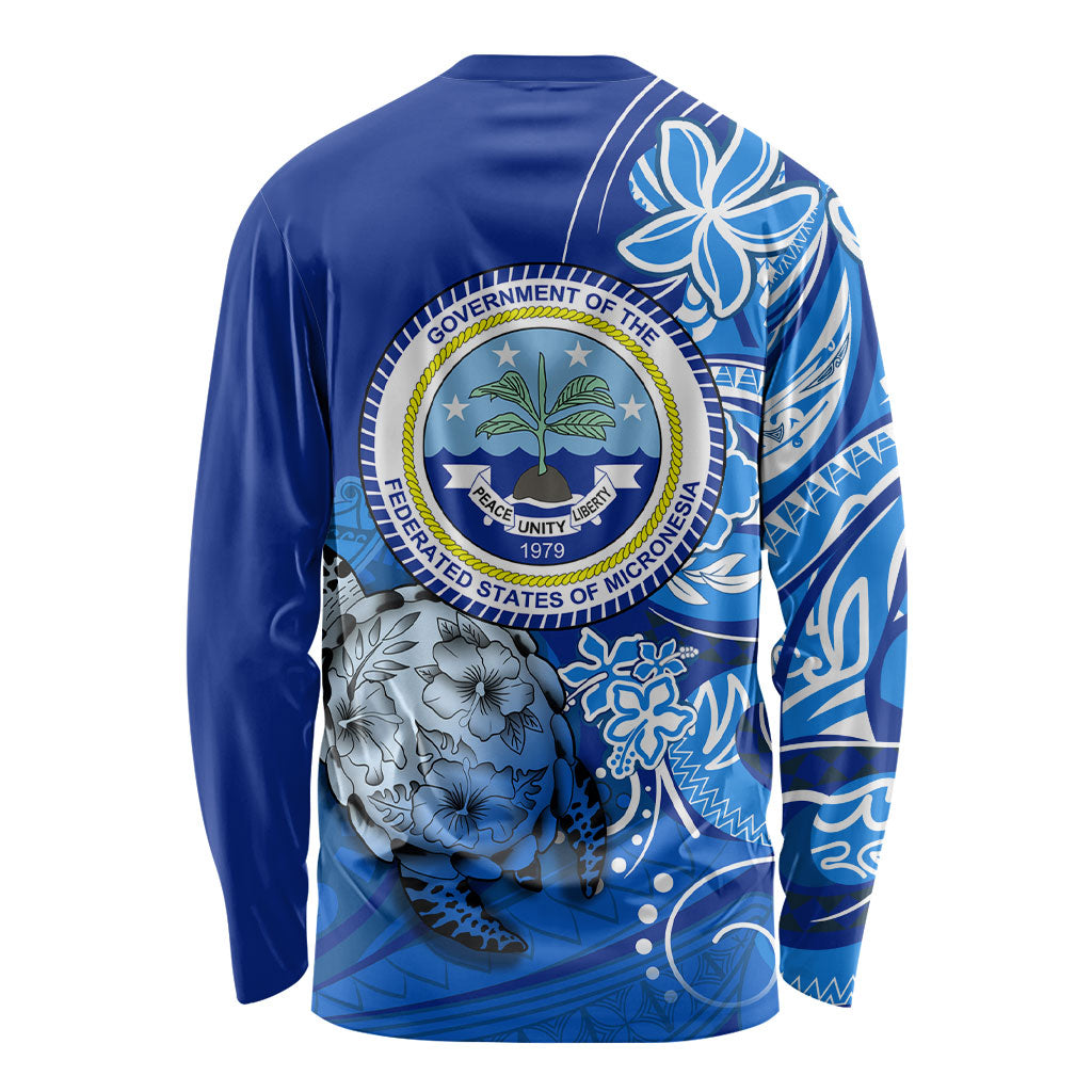 Micronesia Sea Turtle Long Sleeve Shirt Federated States Of Micronesia Tribal Floral Pattern TS04 - Polynesian Pride