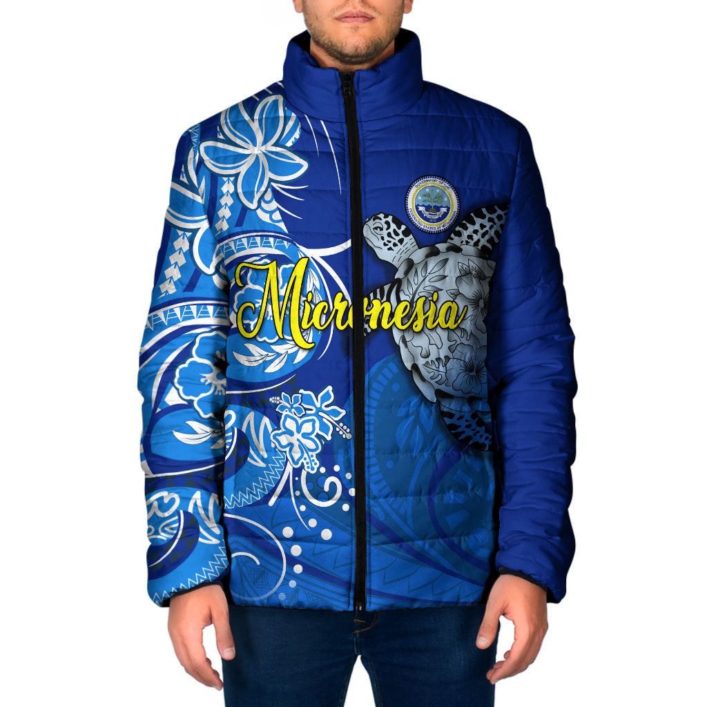 Micronesia Sea Turtle Padded Jacket Federated States Of Micronesia Tribal Floral Pattern