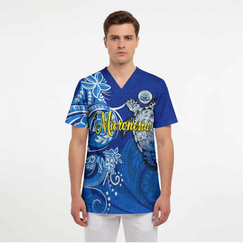 Micronesia Sea Turtle Scrub Top Federated States Of Micronesia Tribal Floral Pattern