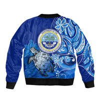 Micronesia Sea Turtle Sleeve Zip Bomber Jacket Federated States Of Micronesia Tribal Floral Pattern TS04 - Polynesian Pride