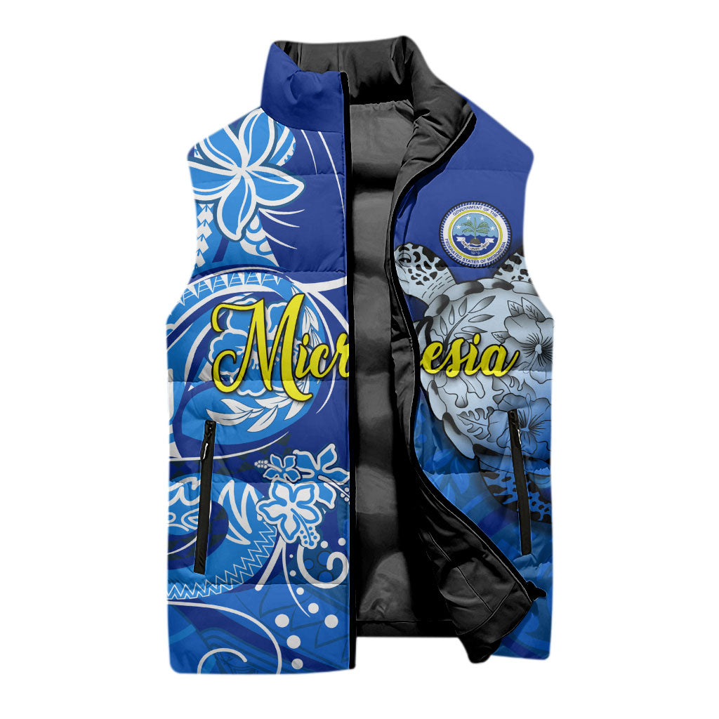 Micronesia Sea Turtle Sleeveless Puffer Jacket Federated States Of Micronesia Tribal Floral Pattern TS04 - Polynesian Pride