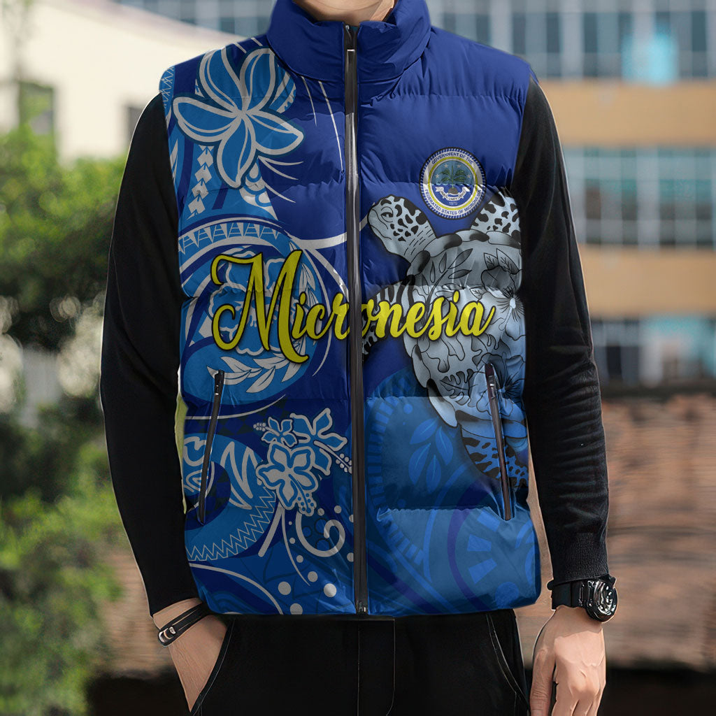 Micronesia Sea Turtle Sleeveless Puffer Jacket Federated States Of Micronesia Tribal Floral Pattern TS04 - Polynesian Pride