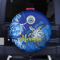 Micronesia Sea Turtle Spare Tire Cover Federated States Of Micronesia Tribal Floral Pattern TS04 No hole Blue White - Polynesian Pride