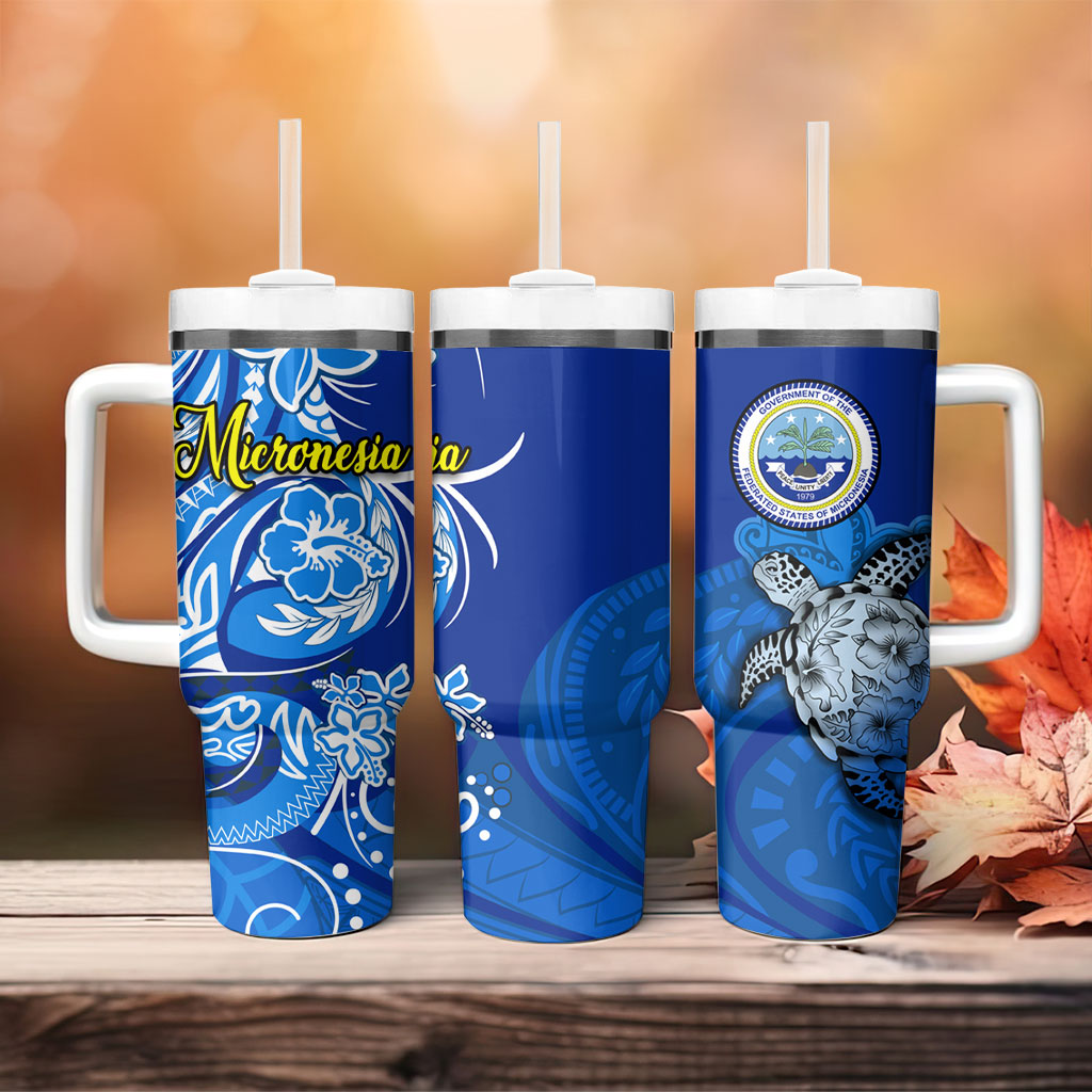 Micronesia Sea Turtle Tumbler With Handle Federated States Of Micronesia Tribal Floral Pattern TS04 - Polynesian Pride