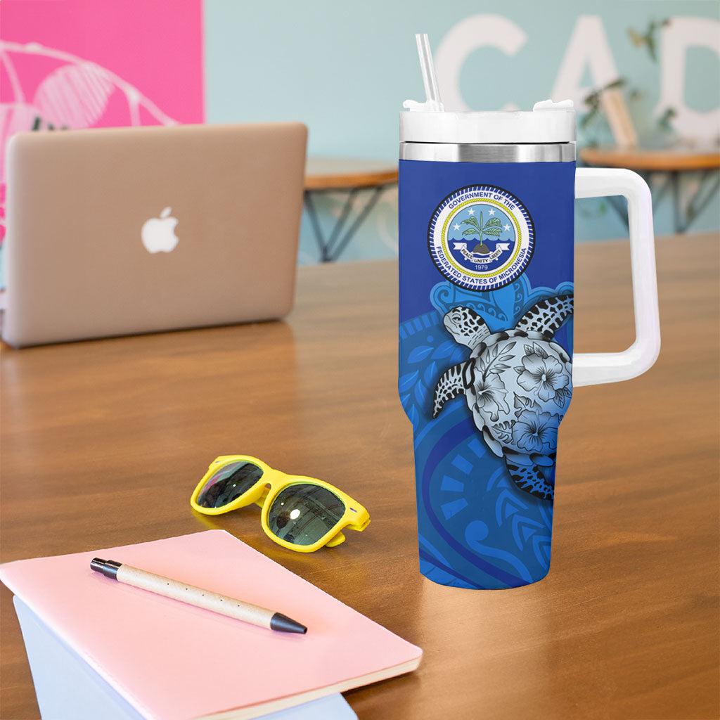 Micronesia Sea Turtle Tumbler With Handle Federated States Of Micronesia Tribal Floral Pattern TS04 - Polynesian Pride