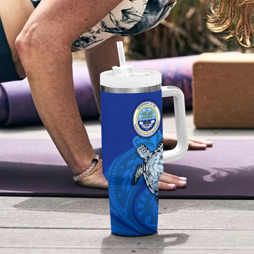 Micronesia Sea Turtle Tumbler With Handle Federated States Of Micronesia Tribal Floral Pattern TS04 - Polynesian Pride