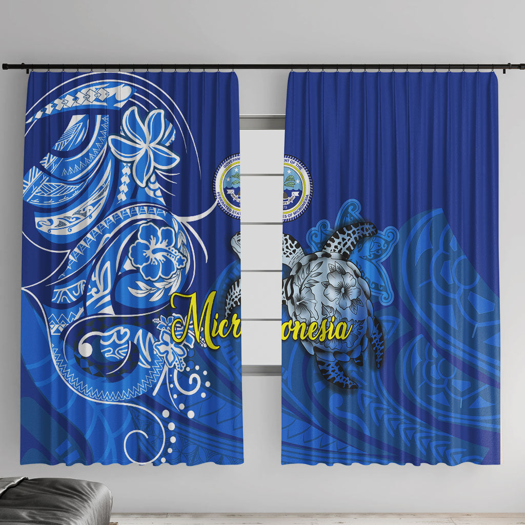 Micronesia Sea Turtle Window Curtain Federated States Of Micronesia Tribal Floral Pattern TS04 With Hooks Blue White - Polynesian Pride