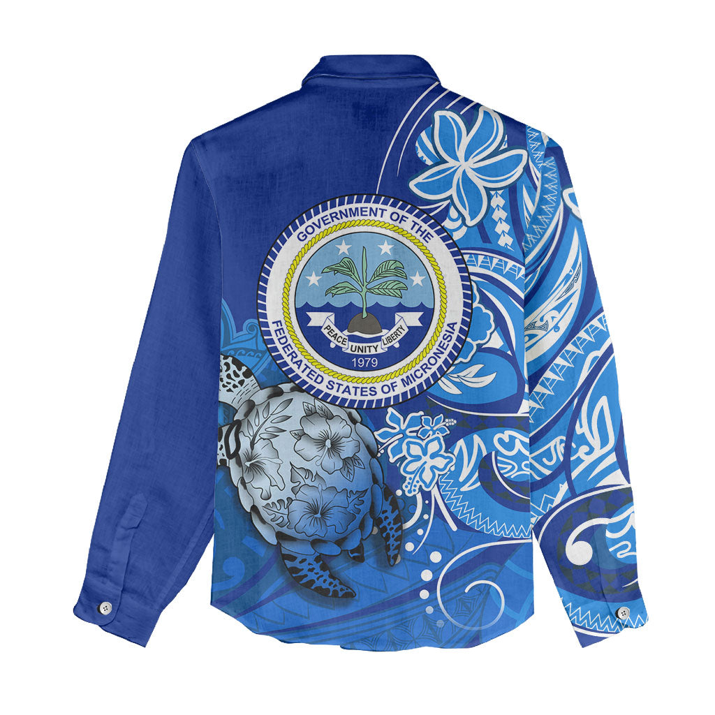 Micronesia Sea Turtle Women Casual Shirt Federated States Of Micronesia Tribal Floral Pattern TS04 - Polynesian Pride