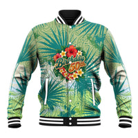 Personalized Polynesia 50th Birthday Baseball Jacket Vintage Hawaiian Floral Ukulele Tropical Sunset Art TS04 Unisex Green - Polynesian Pride