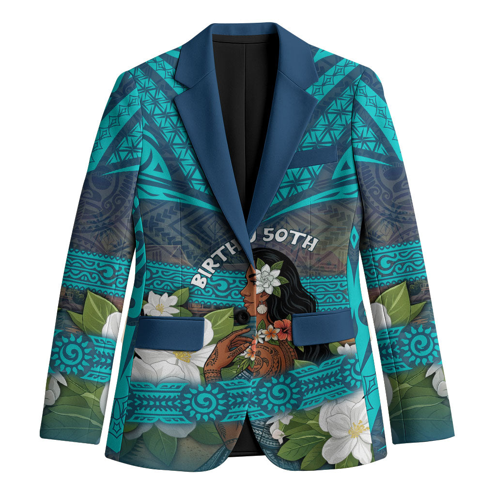 Personalized Polynesian Woman 50th Birthday Blazer Traditional Pacific Tribal Tattoo Floral Art TS04 Unisex Blue - Polynesian Pride