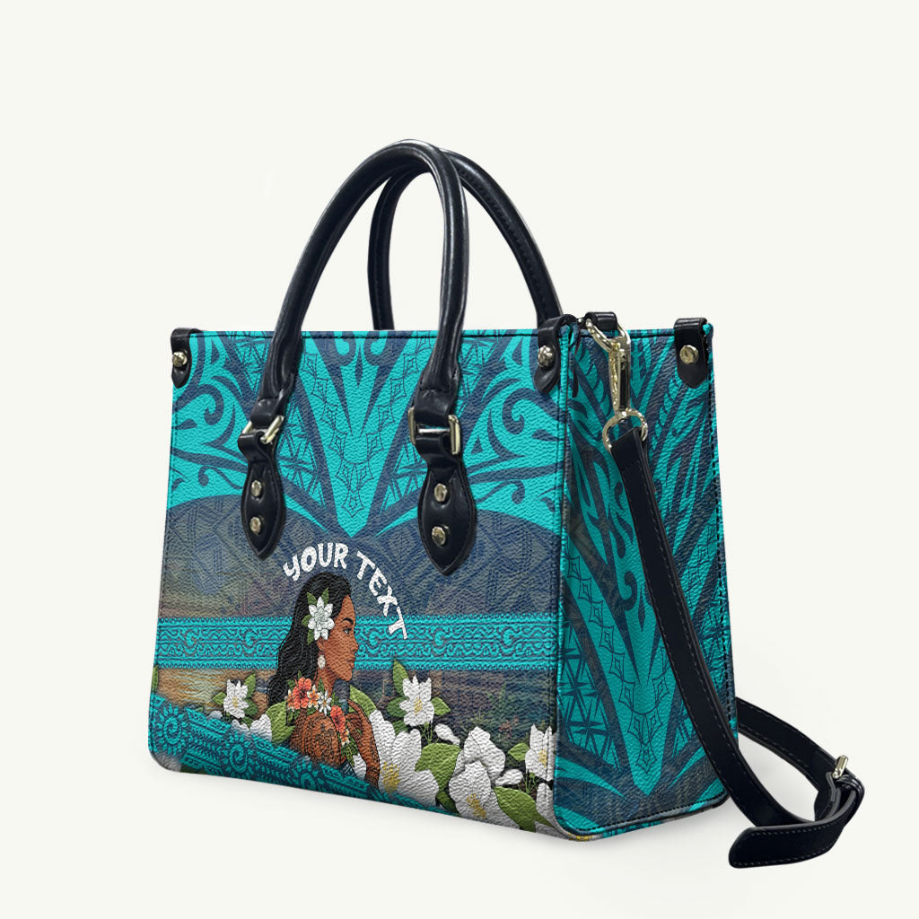 Personalized Polynesian Woman 50th Birthday Leather Bag Traditional Pacific Tribal Tattoo Floral Art