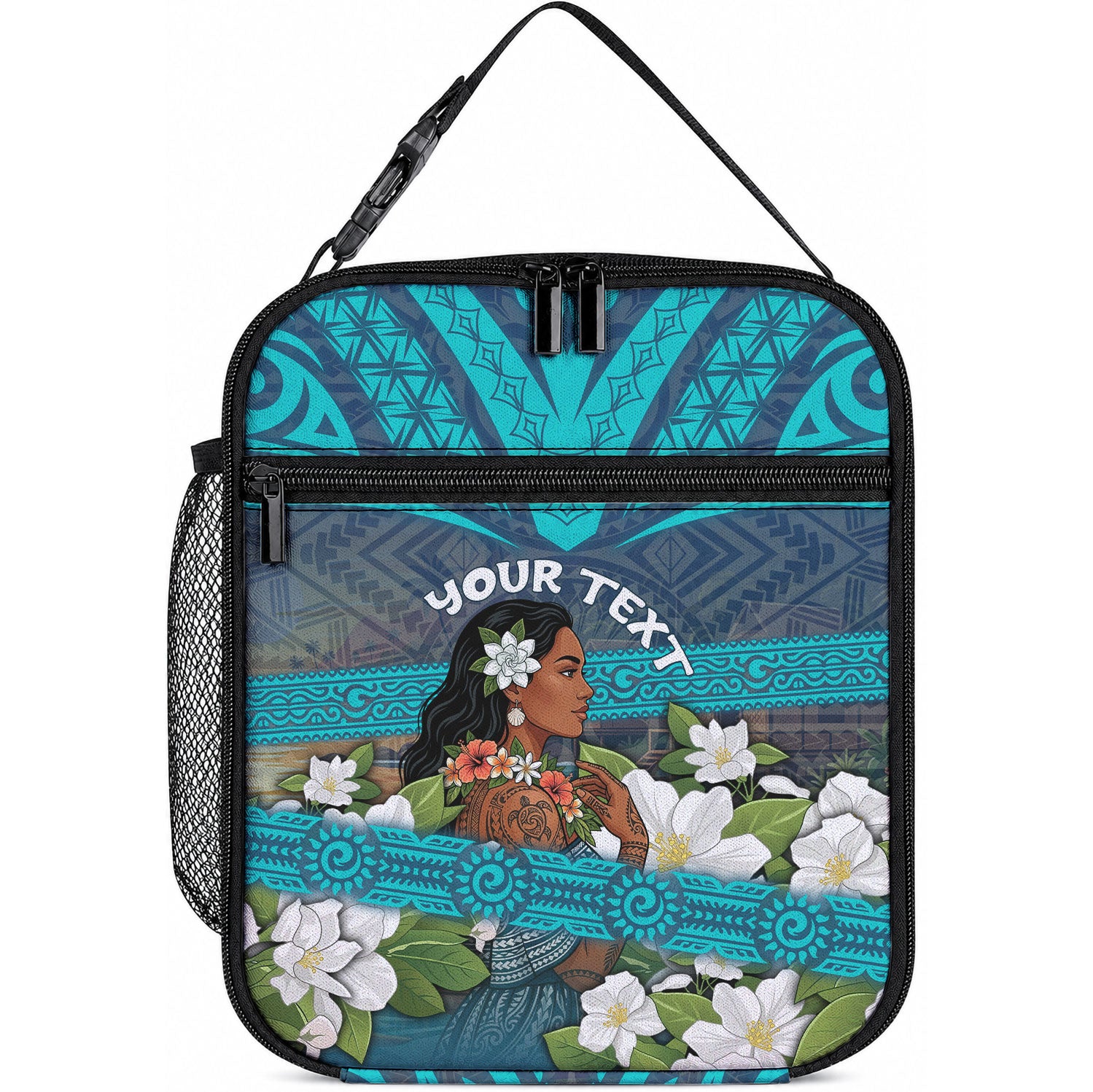 Personalized Polynesian Woman 50th Birthday Lunch Bag Traditional Pacific Tribal Tattoo Floral Art TS04 10.2 × 8.3 × 4.3 inch Blue - Polynesian Pride