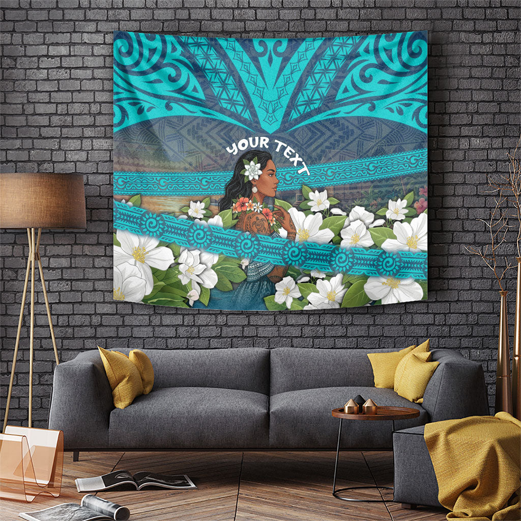 Personalized Polynesian Woman 50th Birthday Tapestry Traditional Pacific Tribal Tattoo Floral Art