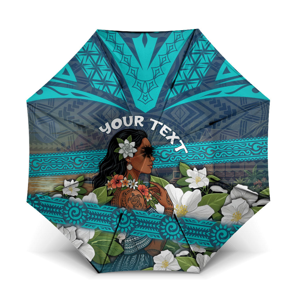 Personalized Polynesian Woman 50th Birthday Umbrella Traditional Pacific Tribal Tattoo Floral Art TS04 One Size Folded 11.42 inch Opened Diameter 37.4 inch Blue - Polynesian Pride