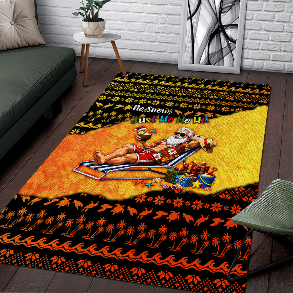 Tropical Christmas In July Santa Claus Area Rug Festive Hawaiian With Beach Reindeer Sleigh TS04 Orange Black - Polynesian Pride
