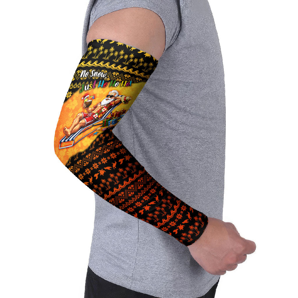 Tropical Christmas In July Santa Claus Arm Sleeves Festive Hawaiian With Beach Reindeer Sleigh