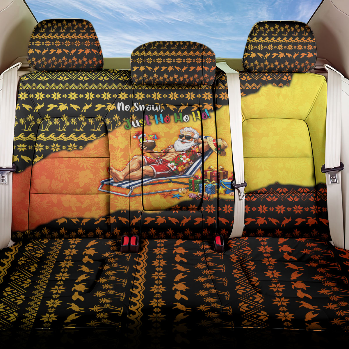 Tropical Christmas In July Santa Claus Back Car Seat Cover Festive Hawaiian With Beach Reindeer Sleigh TS04 One Size Orange Black - Polynesian Pride